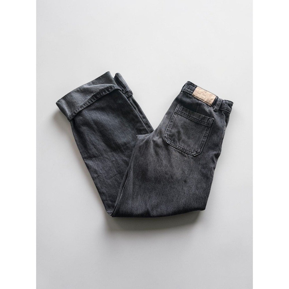 Zara Kids Girls Gray Wide Leg Cuffed Jeans Size 11-12 Years 148cm Charcoal Denim